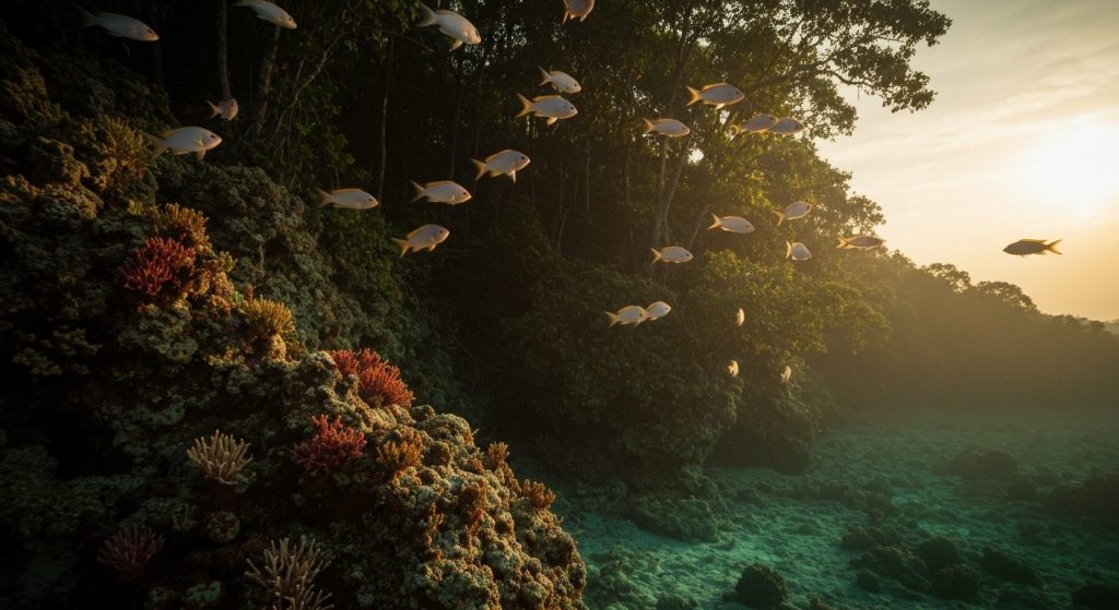 raja ampat fish species marine biodiversity — Photorealistic editorial travel photograph relevant to: The direct-booking