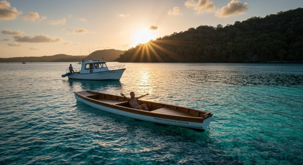 how much does raja ampat liveaboard cost — Photorealistic editorial travel photograph relevant to: The direct-booking ch
