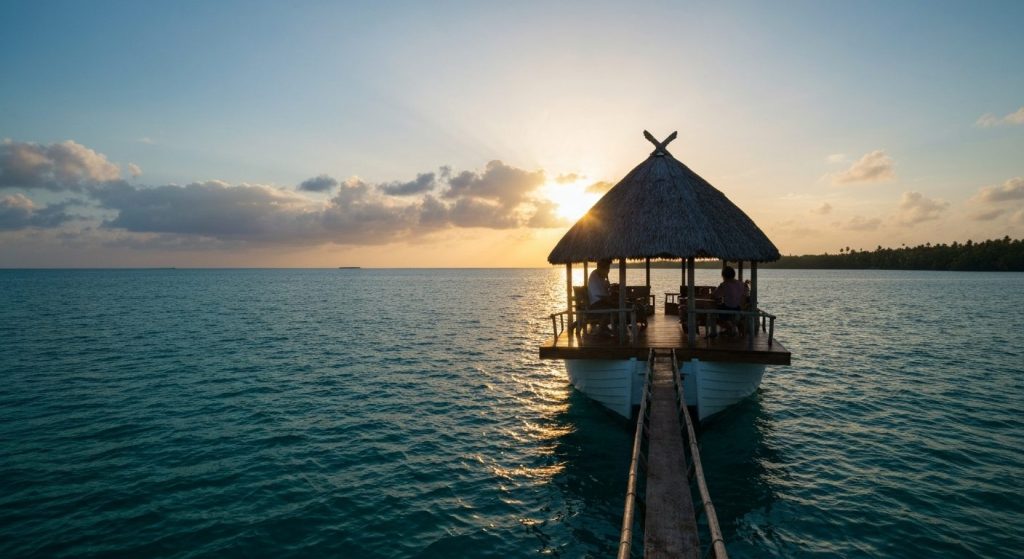 liveaboard vs land resort raja ampat — Photorealistic editorial travel photograph relevant to: The direct-booking charte