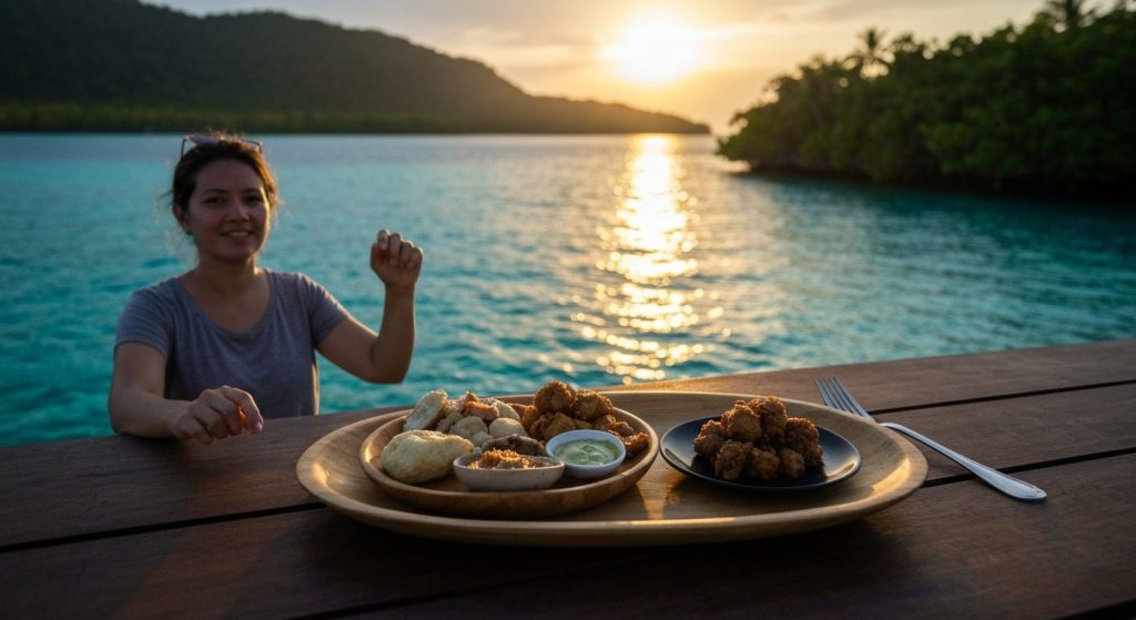 raja ampat liveaboard food — Photorealistic editorial travel photograph relevant to: The direct-booking charter authorit