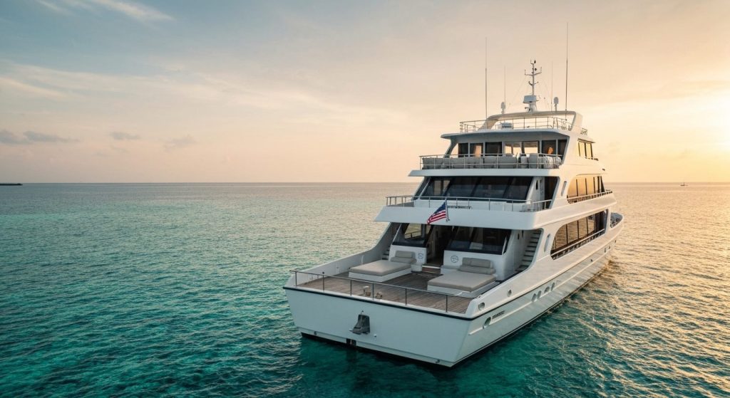 raja ampat luxury yacht charter — Photorealistic editorial travel photograph relevant to: The direct-booking charter aut