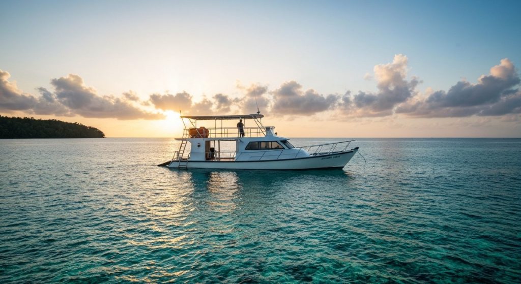 raja ampat liveaboard charter — Photorealistic editorial travel photograph relevant to: The direct-booking charter autho